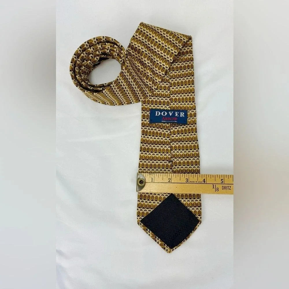 Dover Arrow, 100% Silk Tie, Made In USA Gold, Brown, Black,‎ Geometric, Business